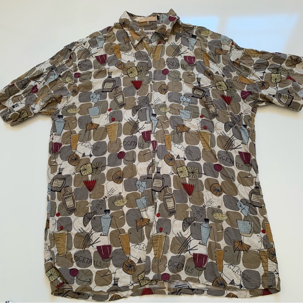 Vintage Campia Men's L Short Sleeve‎ Shirt Classic Cocktails